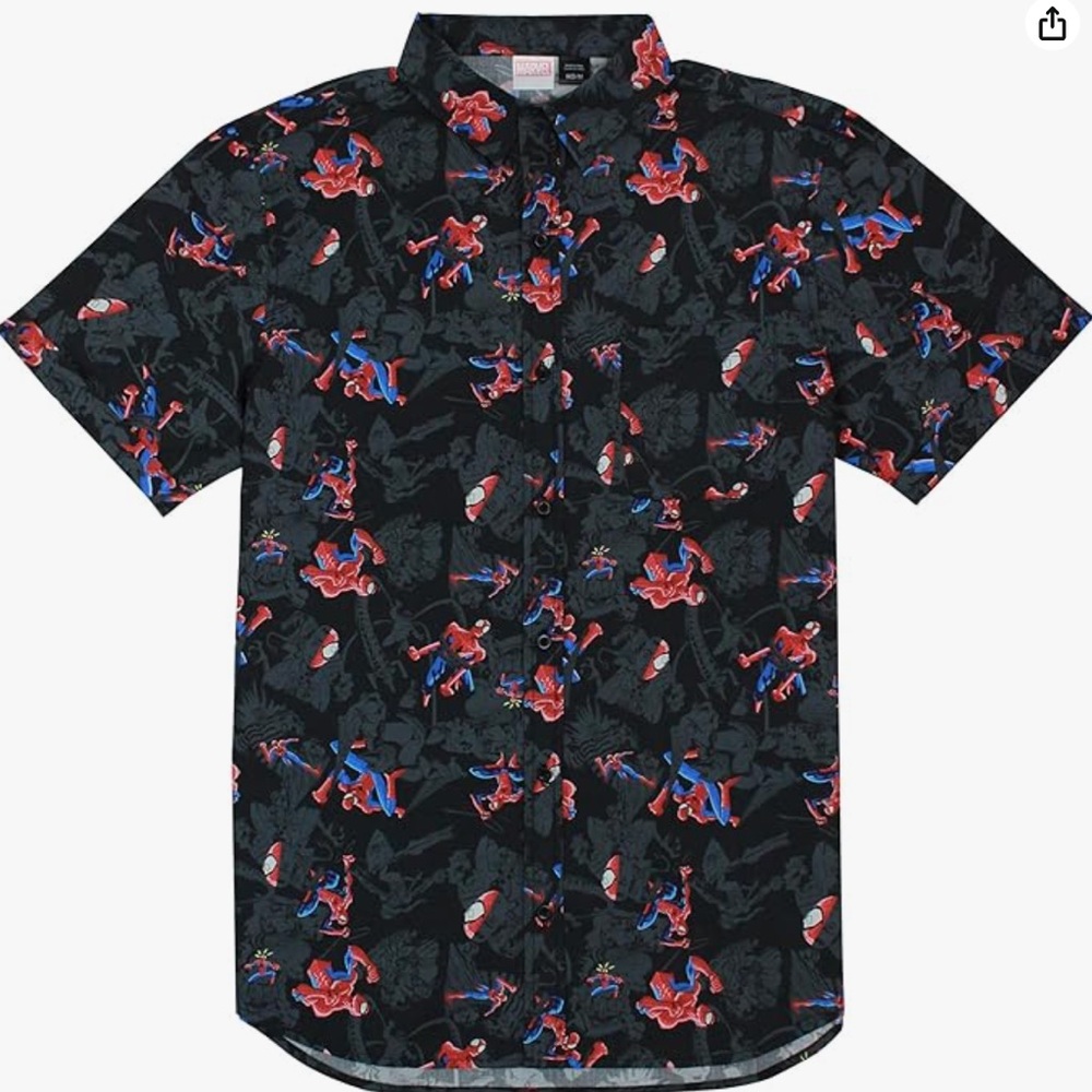 Men’s spider man button down shirt size large worn once new condition